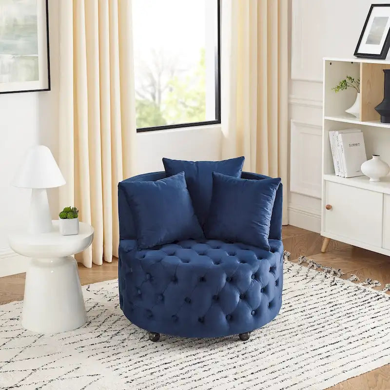 Fauteuil d'appoint capitonné pivotant bleu moderne 30