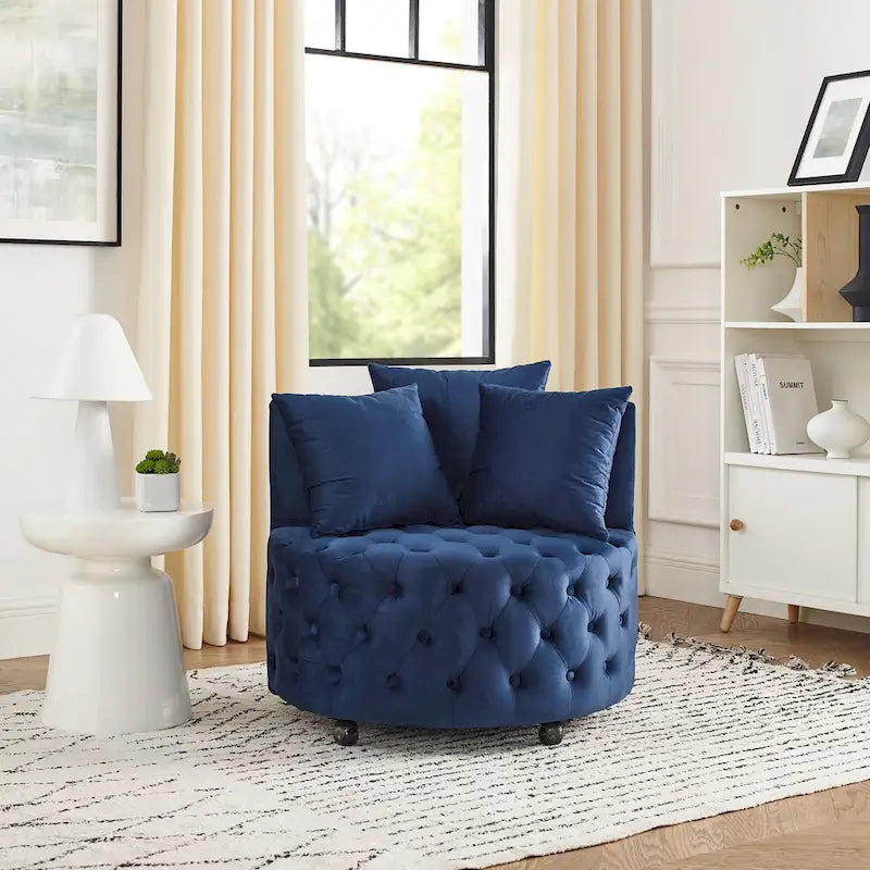Fauteuil d'appoint capitonné pivotant bleu moderne 30