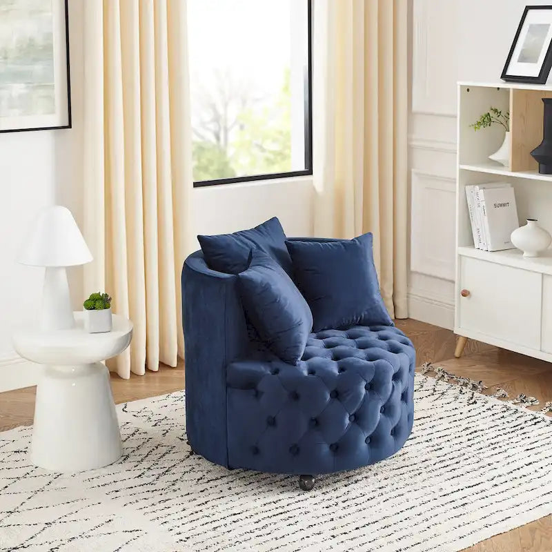 Fauteuil d'appoint capitonné pivotant bleu moderne 30