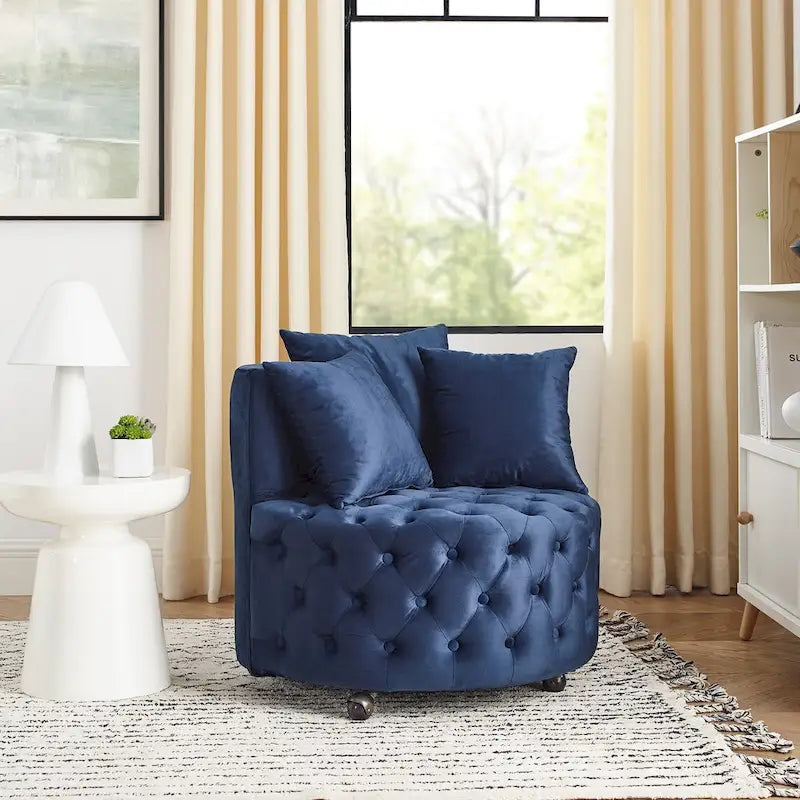 Fauteuil d'appoint capitonné pivotant bleu moderne 30