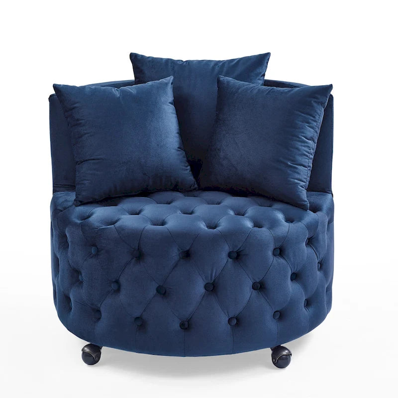 Fauteuil d'appoint capitonné pivotant bleu moderne 30