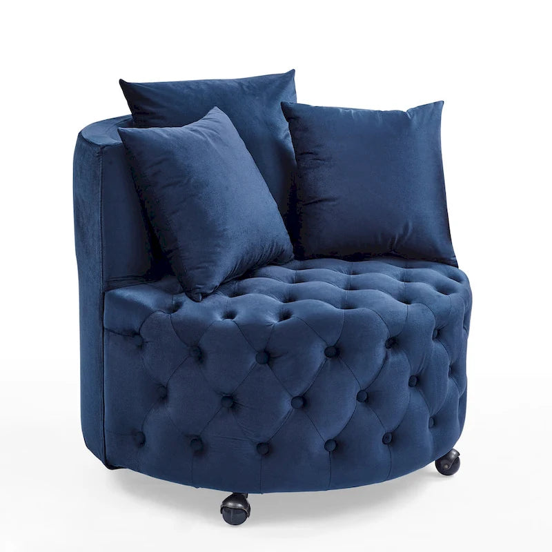 Fauteuil d'appoint capitonné pivotant bleu moderne 30