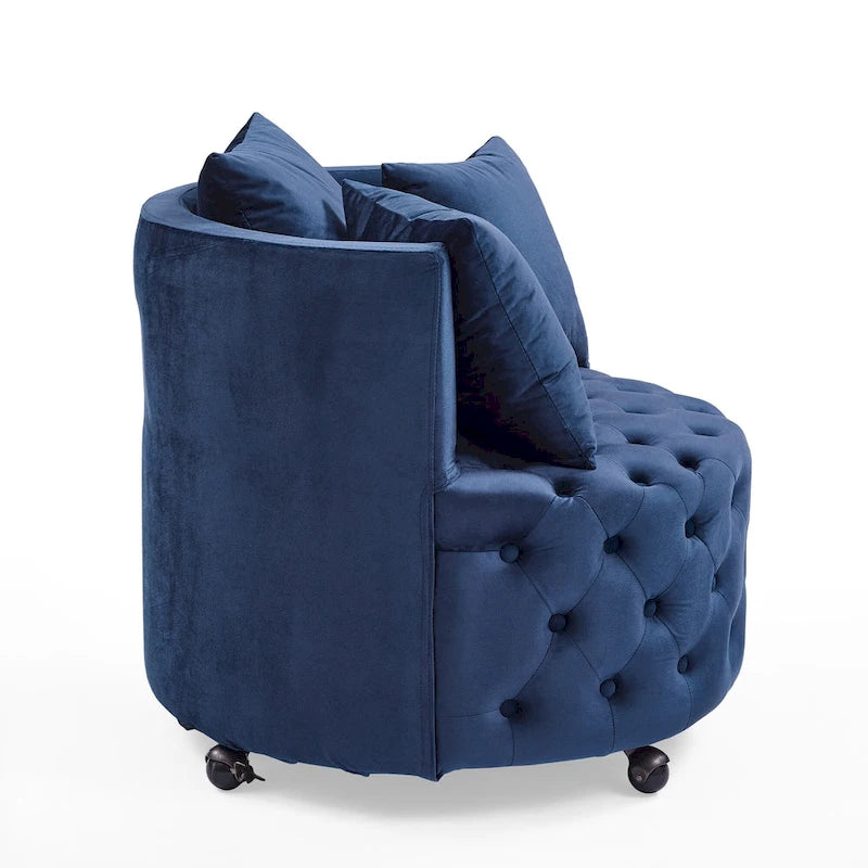 Fauteuil d'appoint capitonné pivotant bleu moderne 30
