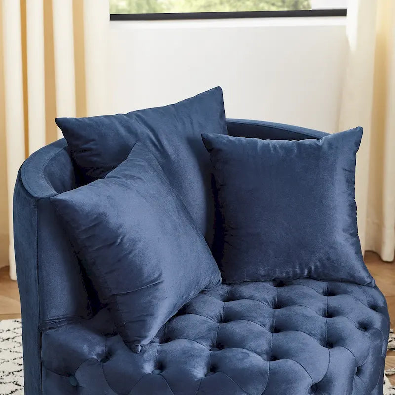 Fauteuil d'appoint capitonné pivotant bleu moderne 30