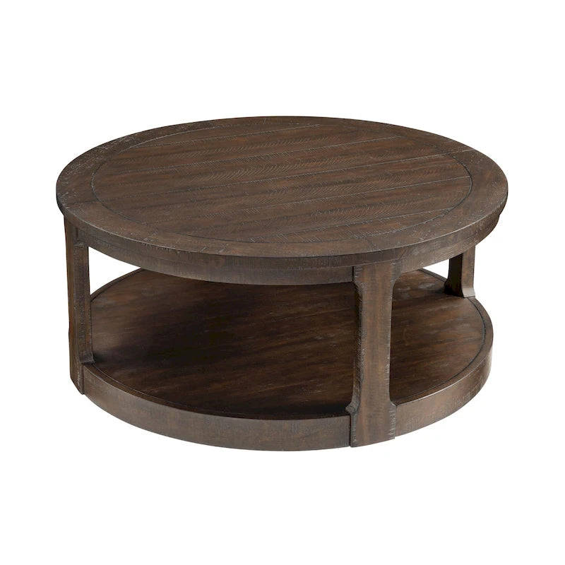 Table basse centrale ronde traditionnelle en bois incurvée de 40 pouces à 2 niveaux, table en bois arrondie au design vintage du milieu du siècle