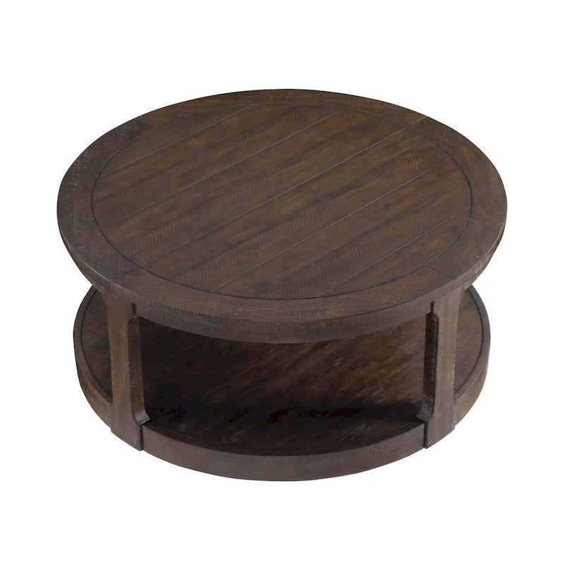 Table basse centrale ronde traditionnelle en bois incurvée de 40 pouces à 2 niveaux, table en bois arrondie au design vintage du milieu du siècle
