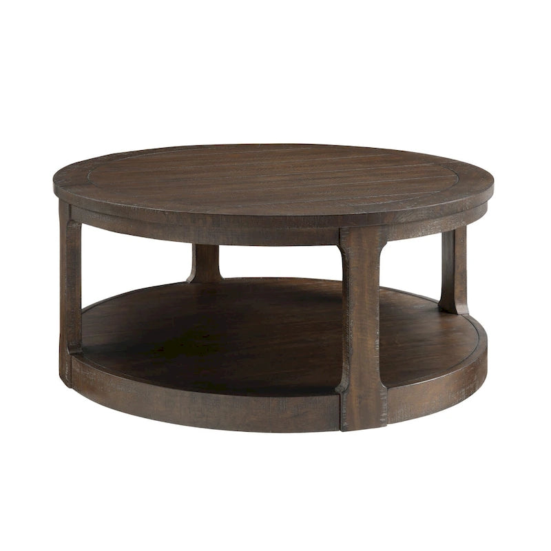 Table basse centrale ronde traditionnelle en bois incurvée de 40 pouces à 2 niveaux, table en bois arrondie au design vintage du milieu du siècle