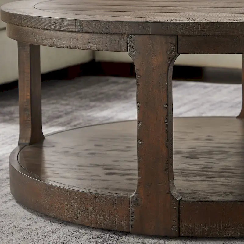 Table basse centrale ronde traditionnelle en bois incurvée de 40 pouces à 2 niveaux, table en bois arrondie au design vintage du milieu du siècle
