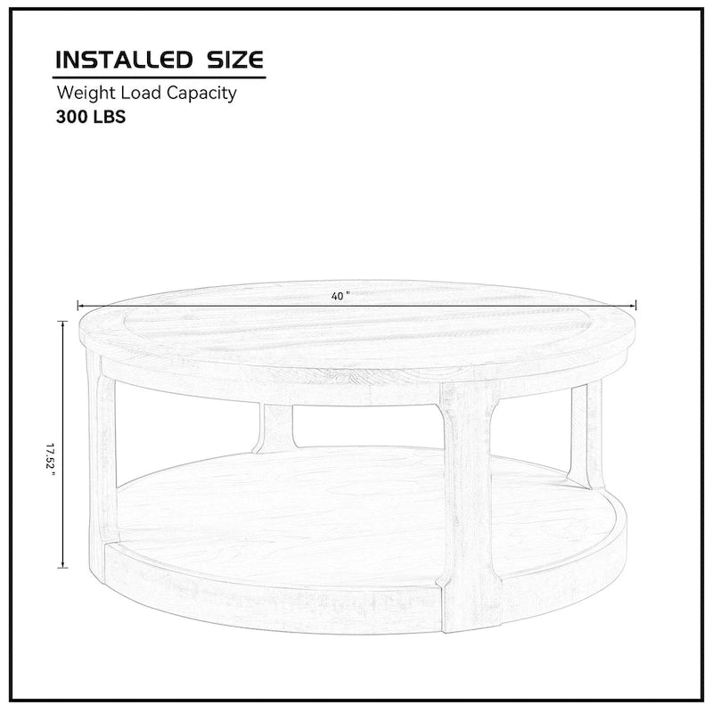 Table basse centrale ronde traditionnelle en bois incurvée de 40 pouces à 2 niveaux, table en bois arrondie au design vintage du milieu du siècle