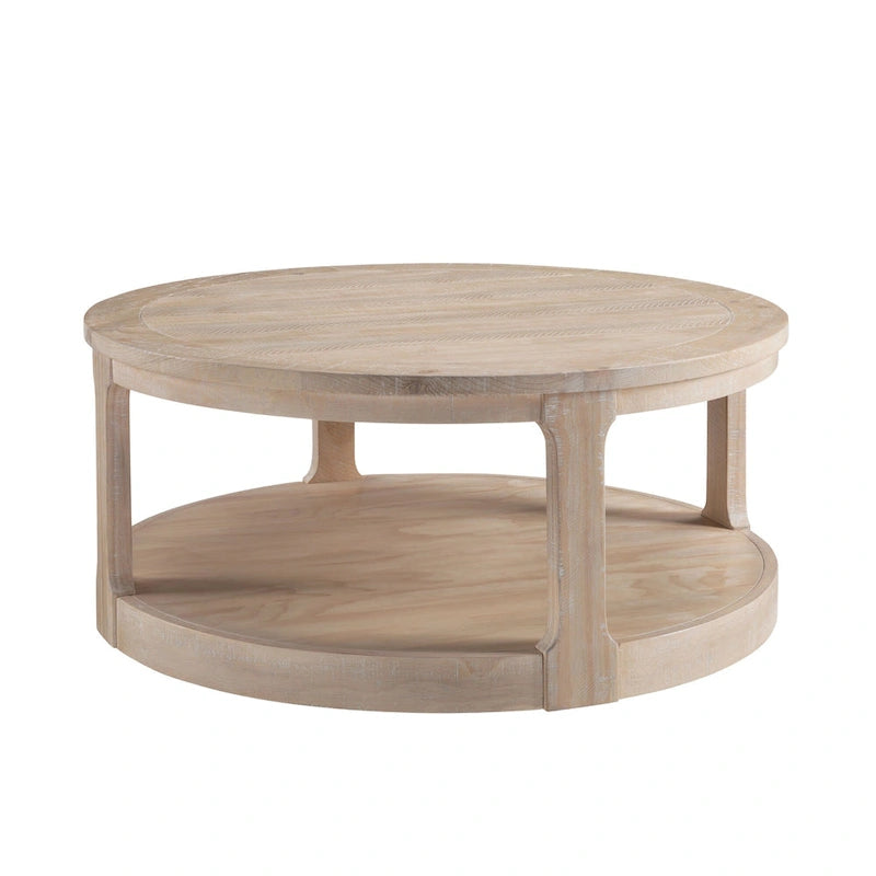 Table basse centrale ronde traditionnelle en bois incurvée de 40 pouces à 2 niveaux, table en bois arrondie au design vintage du milieu du siècle