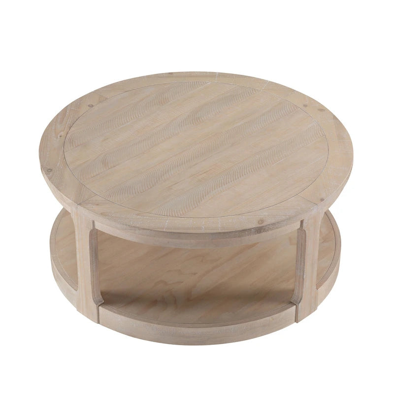 Table basse centrale ronde traditionnelle en bois incurvée de 40 pouces à 2 niveaux, table en bois arrondie au design vintage du milieu du siècle