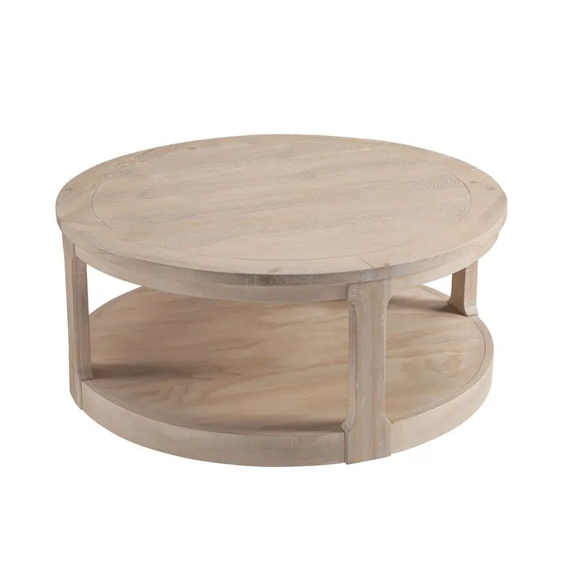 Table basse centrale ronde traditionnelle en bois incurvée de 40 pouces à 2 niveaux, table en bois arrondie au design vintage du milieu du siècle