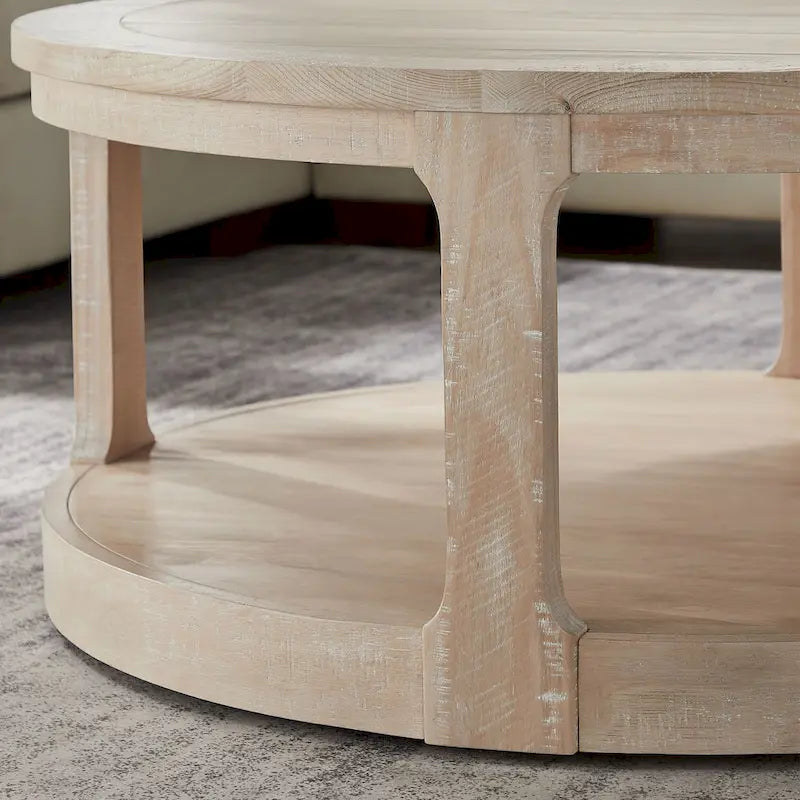 Table basse centrale ronde traditionnelle en bois incurvée de 40 pouces à 2 niveaux, table en bois arrondie au design vintage du milieu du siècle