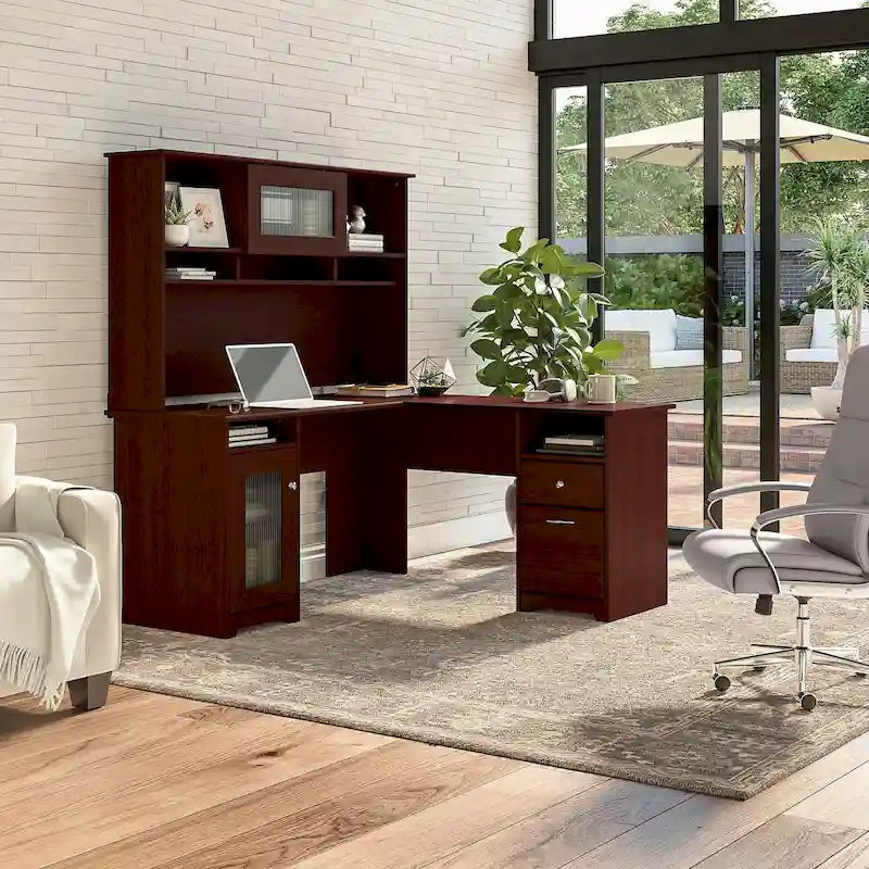 Bureau d'angle en L de 60 W avec huche et rangement