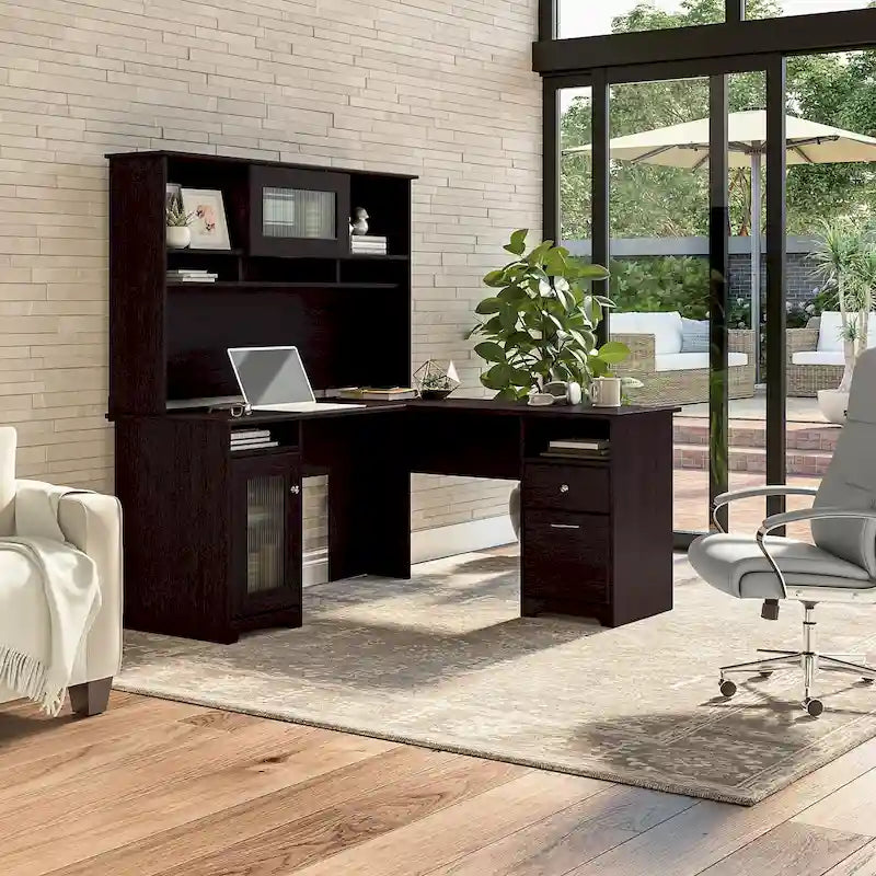 Bureau d'angle en L de 60 W avec huche et rangement