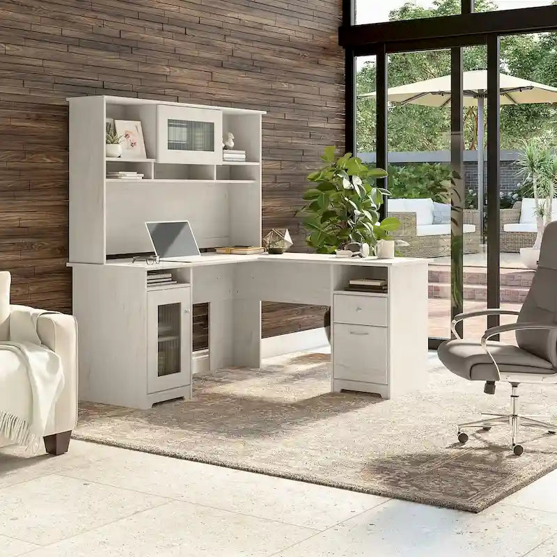 Bureau d'angle en L de 60 W avec huche et rangement