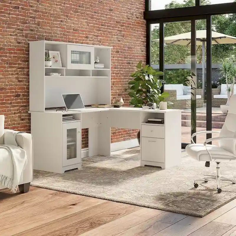 Bureau d'angle en L de 60 W avec huche et rangement