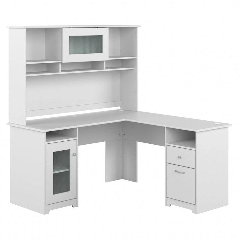 Bureau d'angle en L de 60 W avec huche et rangement