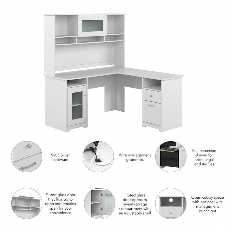 Bureau d'angle en L de 60 W avec huche et rangement