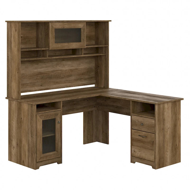 Bureau d'angle en L de 60 W avec huche et rangement
