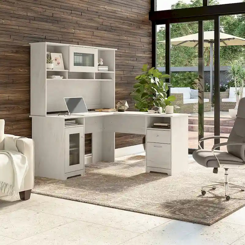 Bureau d'angle en L de 60 W avec huche et rangement