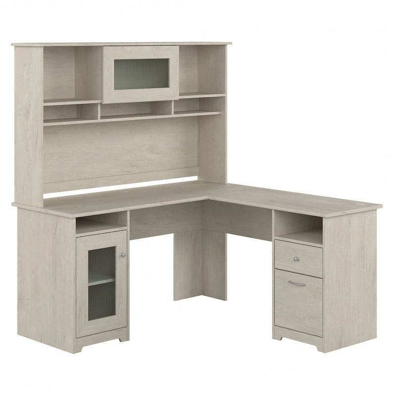 Bureau d'angle en L de 60 W avec huche et rangement