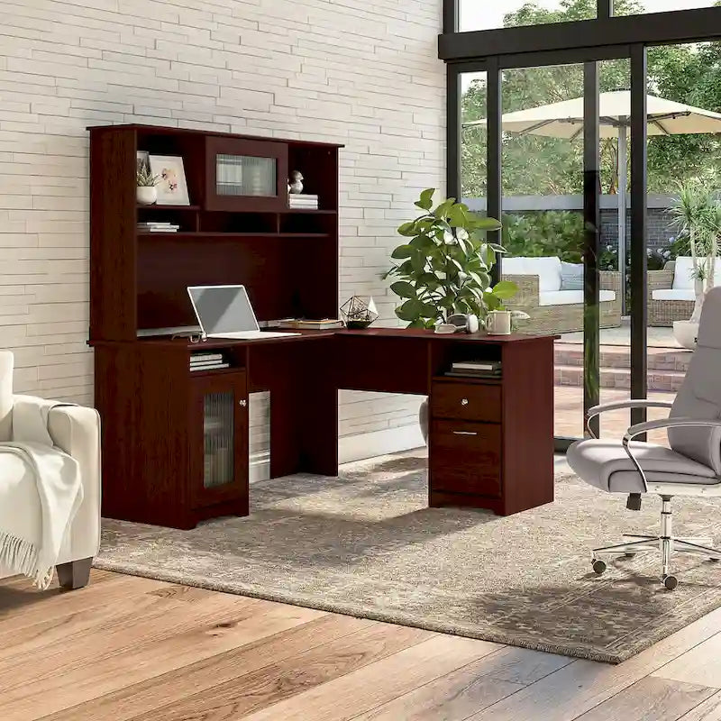 Bureau d'angle en L de 60 W avec huche et rangement