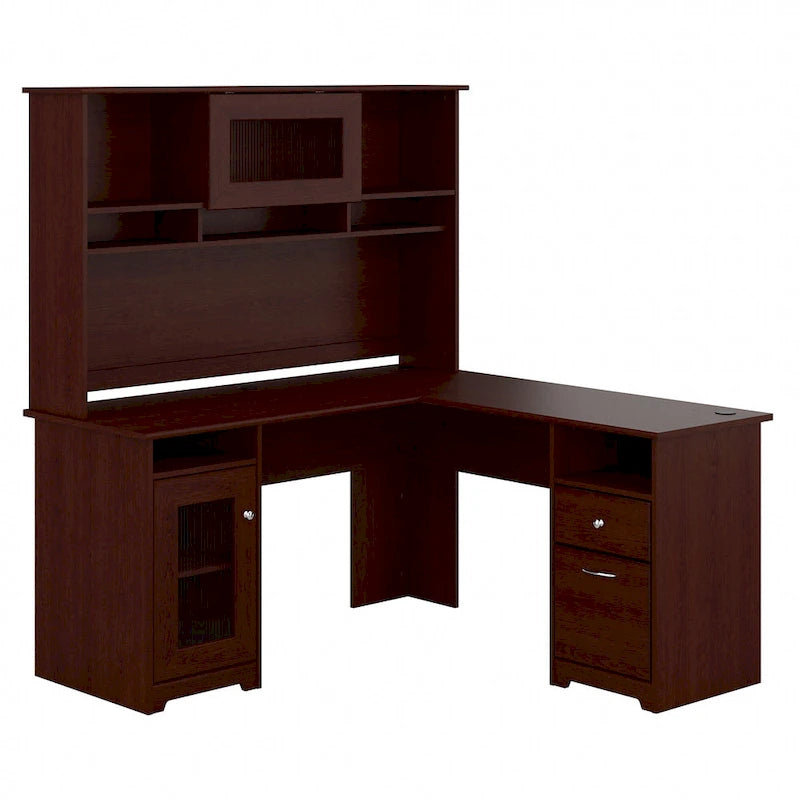 Bureau d'angle en L de 60 W avec huche et rangement