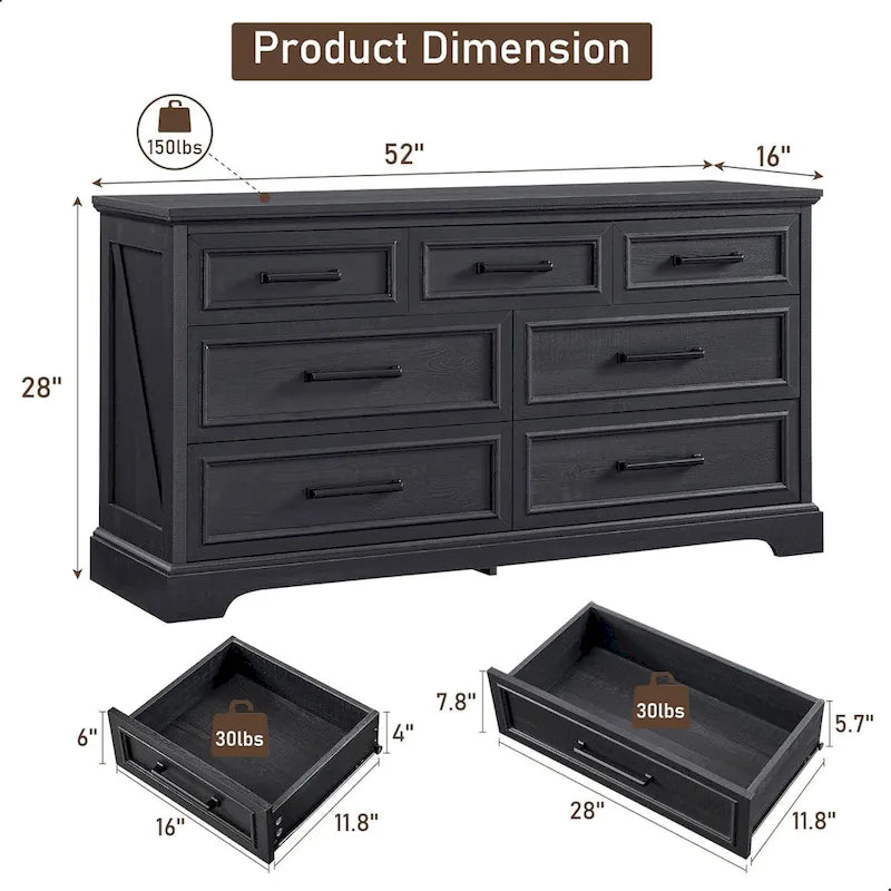 Commode 7 Tiroirs de Ferme pour Chambre, Commodes, Meuble TV