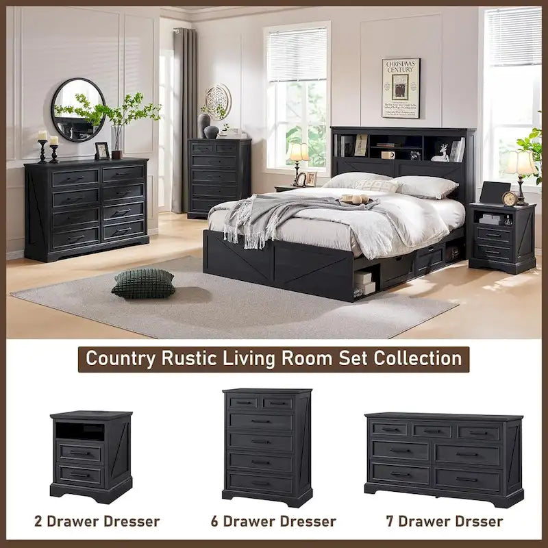 Commode 7 Tiroirs de Ferme pour Chambre, Commodes, Meuble TV