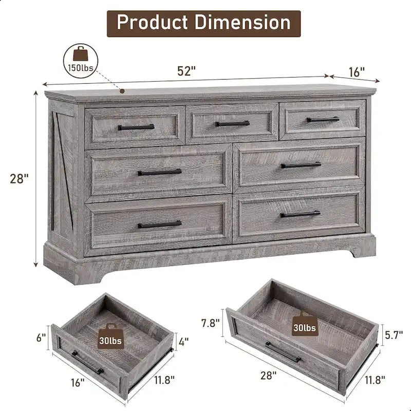 Commode 7 Tiroirs de Ferme pour Chambre, Commodes, Meuble TV