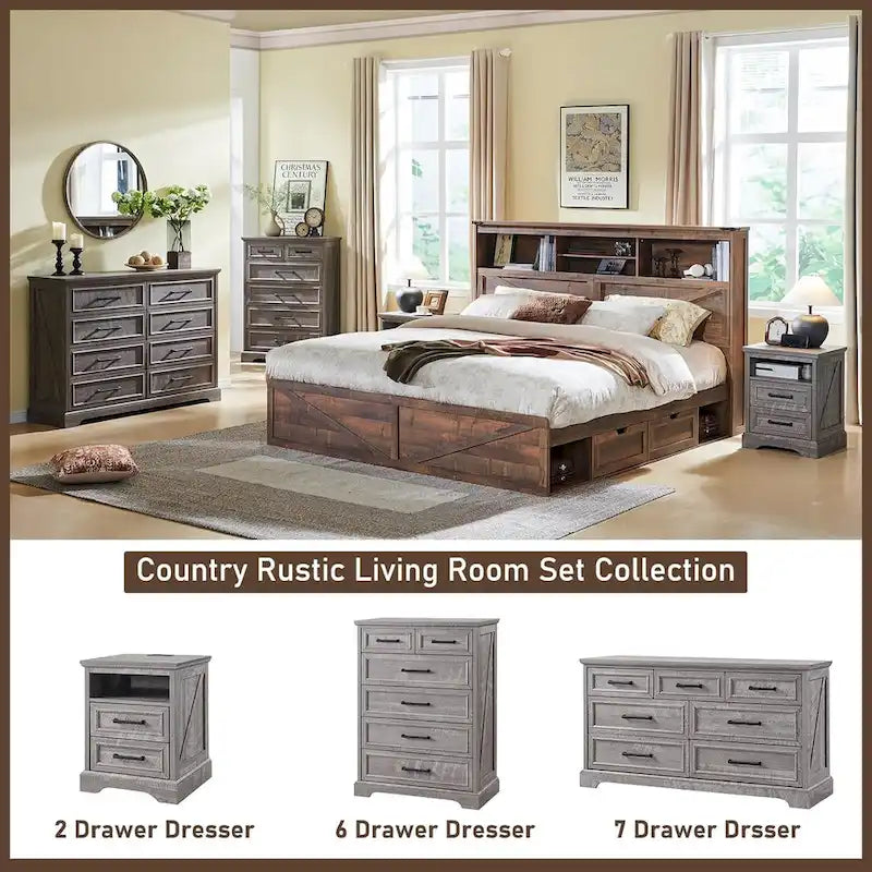 Commode 7 Tiroirs de Ferme pour Chambre, Commodes, Meuble TV