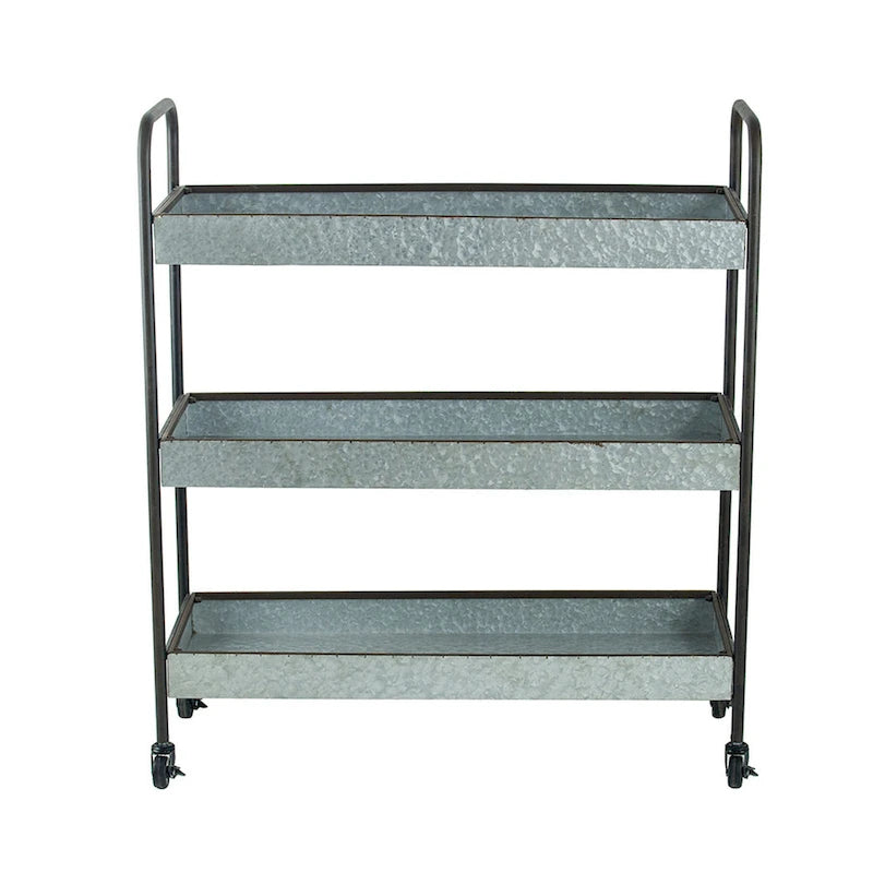 Chariot roulant en métal de 101,6 cm, 3 étagères, roues à roulettes, gris galvanisé