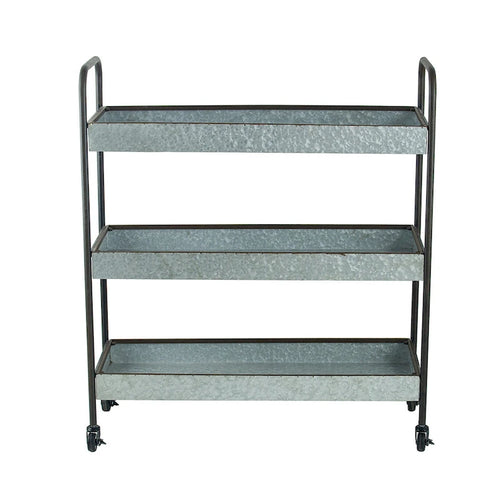 Chariot roulant en métal de 101,6 cm, 3 étagères, roues à roulettes, gris galvanisé