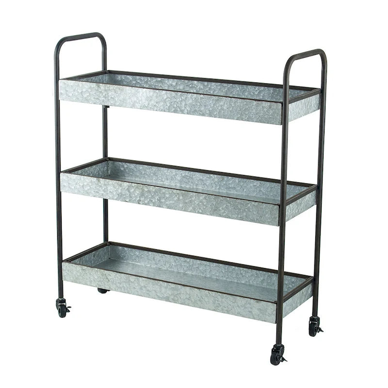 Chariot roulant en métal de 101,6 cm, 3 étagères, roues à roulettes, gris galvanisé
