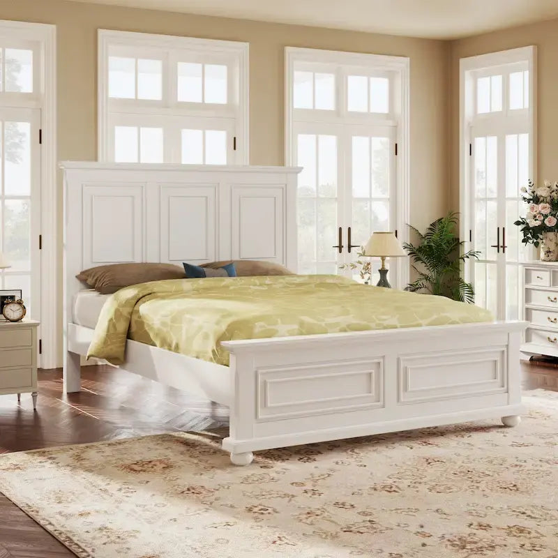 Lit double King Size traditionnel en pin blanc avec sommier à lattes en bois