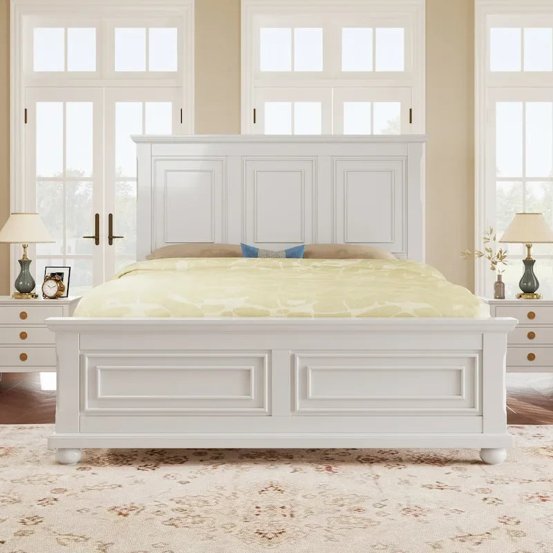 Lit double King Size traditionnel en pin blanc avec sommier à lattes en bois