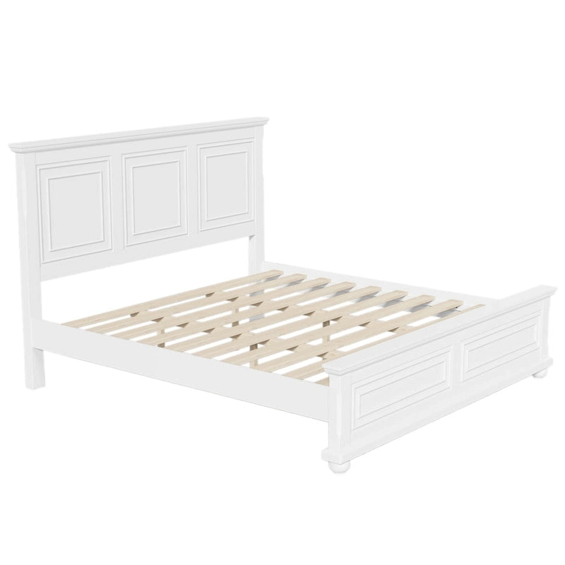 Lit double King Size traditionnel en pin blanc avec sommier à lattes en bois