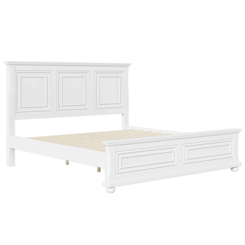 Lit double King Size traditionnel en pin blanc avec sommier à lattes en bois