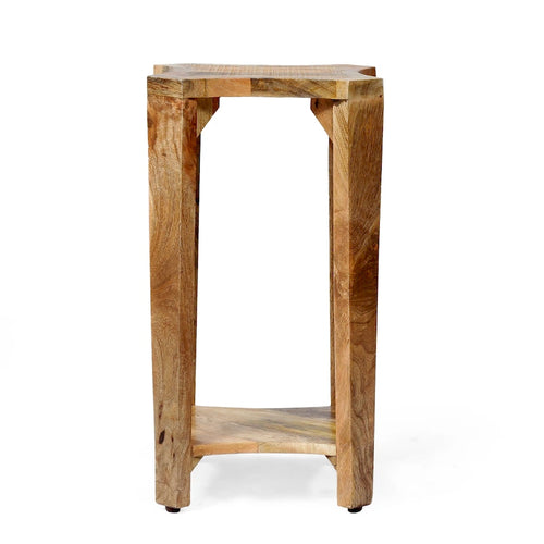 Table d'appoint bohème en bois, avec structure en bois fabriquée à la main et design concave