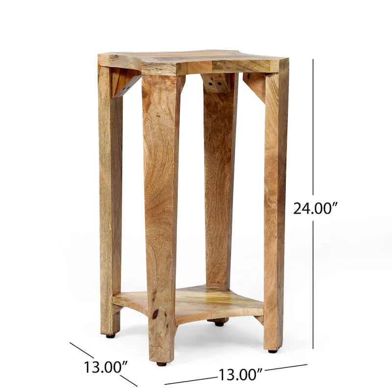 Table d'appoint bohème en bois, avec structure en bois fabriquée à la main et design concave