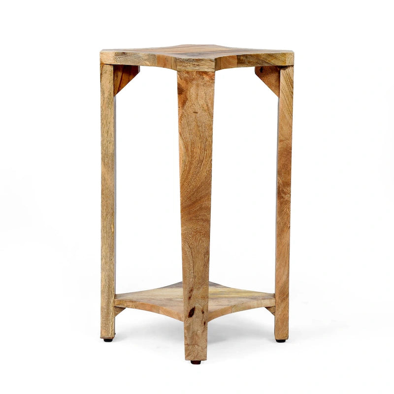 Table d'appoint bohème en bois, avec structure en bois fabriquée à la main et design concave
