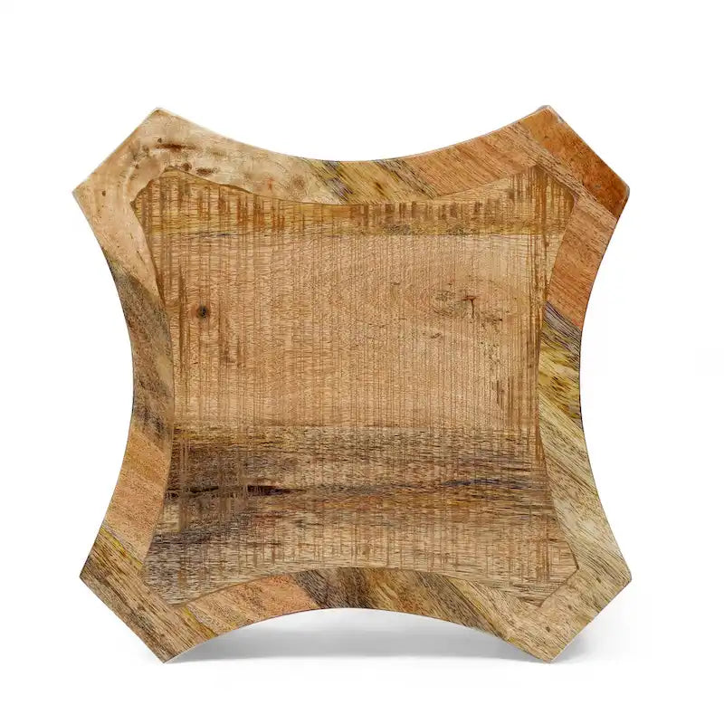 Table d'appoint bohème en bois, avec structure en bois fabriquée à la main et design concave
