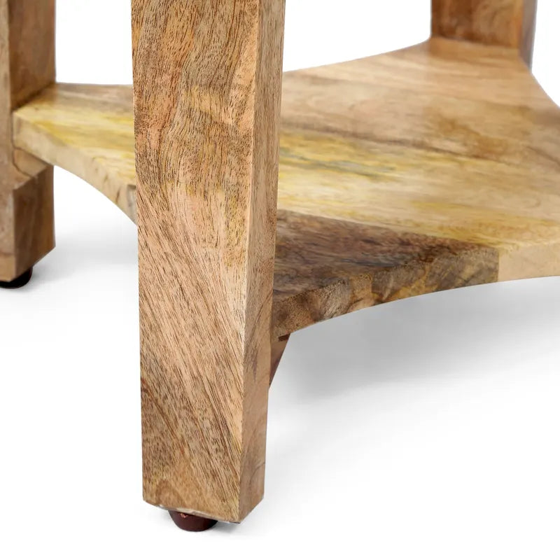 Table d'appoint bohème en bois, avec structure en bois fabriquée à la main et design concave