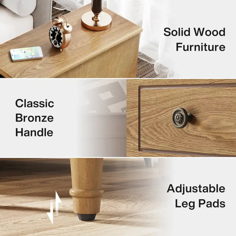 Table d'appoint en bois, table d'appoint étroite entièrement assemblée avec 3 tiroirs