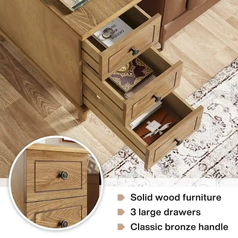 Table d'appoint en bois, table d'appoint étroite entièrement assemblée avec 3 tiroirs