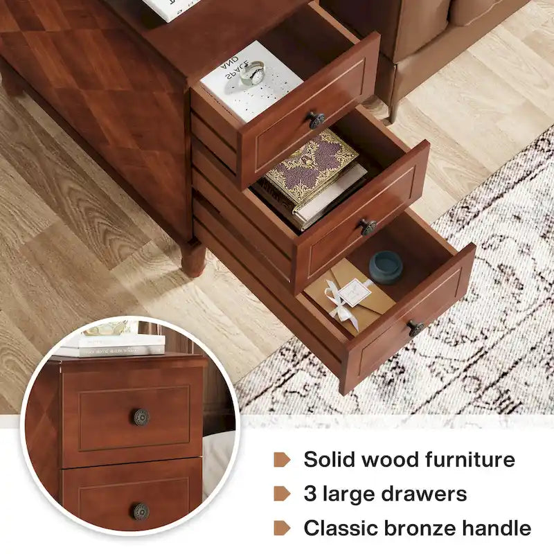 Table d'appoint en bois, table d'appoint étroite entièrement assemblée avec 3 tiroirs