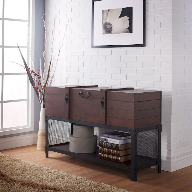 Forr Industrial Walnut 47-inch Metal 1-Shelf Trunk Entryway Table by 