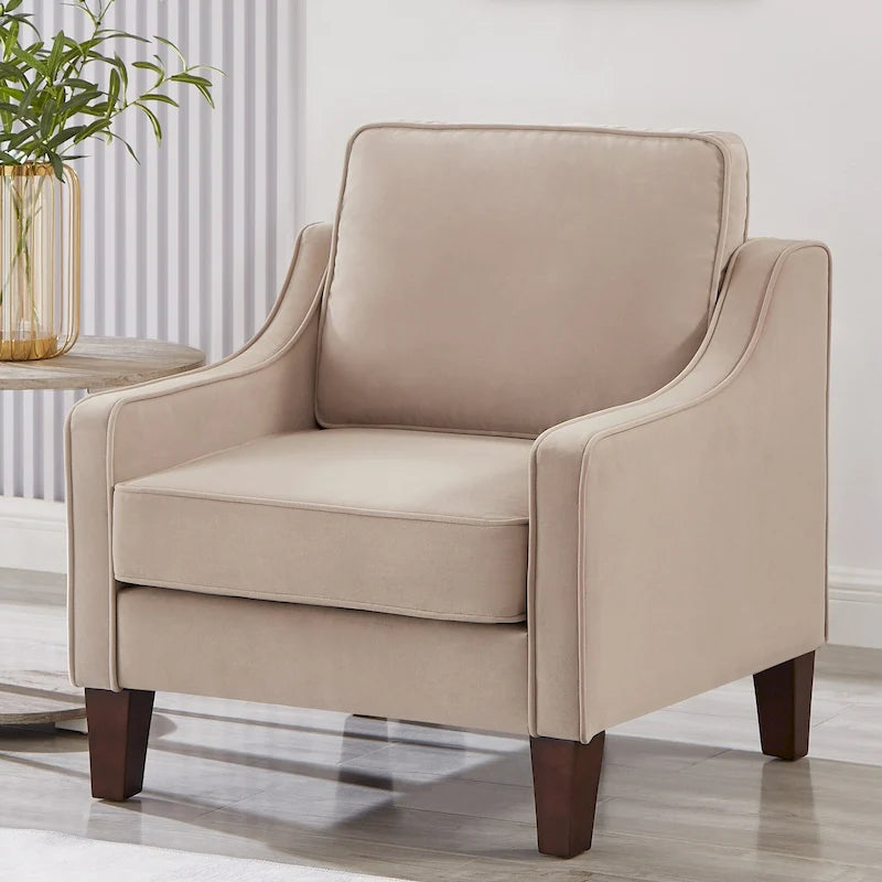 Fauteuil moderne en velours avec pieds en bois