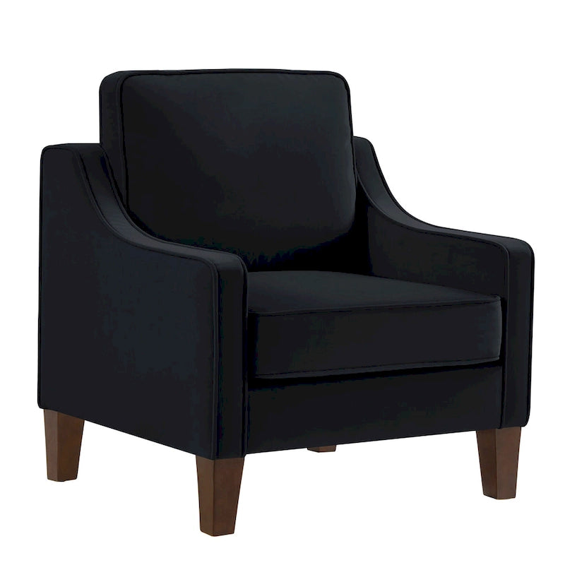 Fauteuil moderne en velours avec pieds en bois